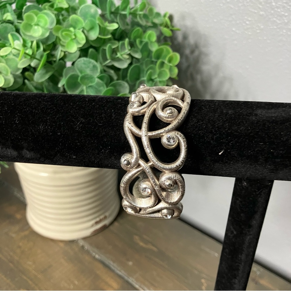 Vintage Brighton Bracelet Bangle Chunky Open Scroll Rhinestones